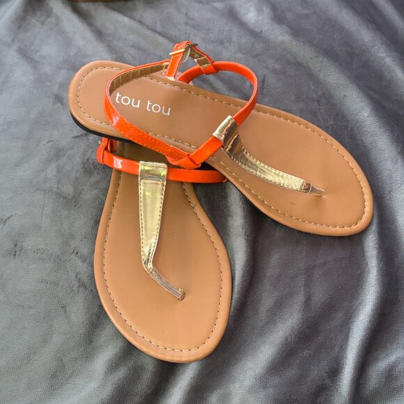 Chic Gold and Orange Tou Tou Sandals - Picture 1 of 5